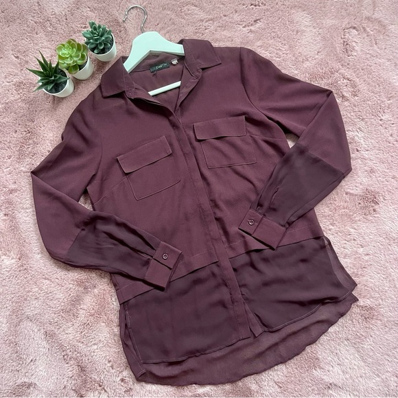 Dex Burgundy Sheer Layered Button-Up Blouse Size Small (Work Attire/Office Wear) - Picture 4 of 6